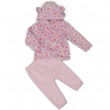 H33568:  Baby Flower Print Hooded Plush Fleece Top & Jog Pant Set (6-24 Months)